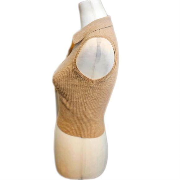 Old Navy Sleeveless Cropped Ribbed Lightweight Stretch Sweater Vest, Taupe, XS - Picture 3 of 8